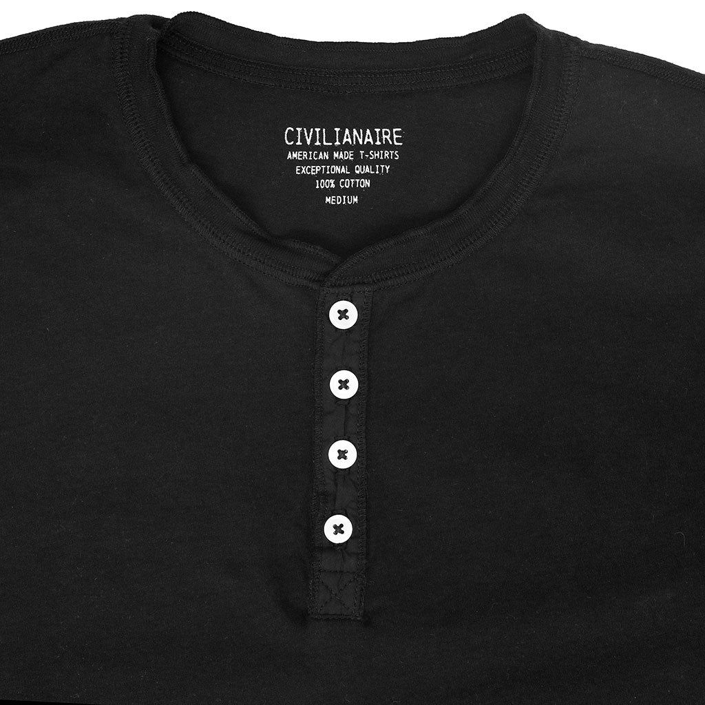 Short Sleeve Banded Henley - Cotton - Jet Black