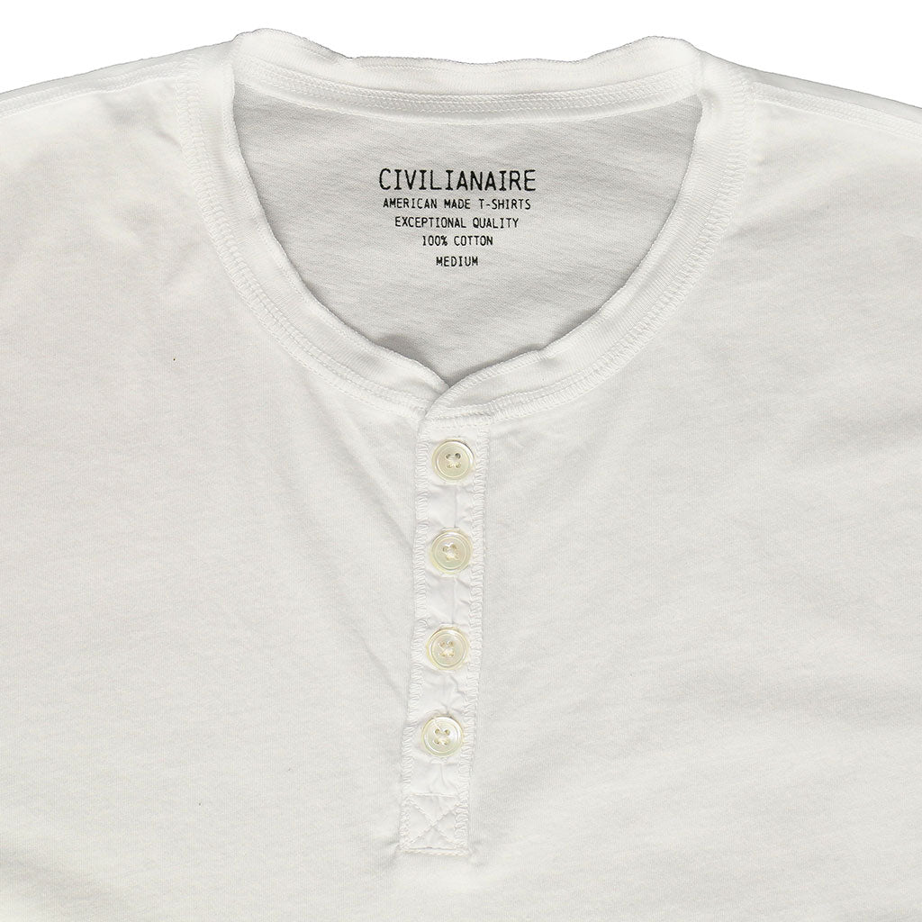 Short Sleeve Banded Henley - Cotton - Optic White