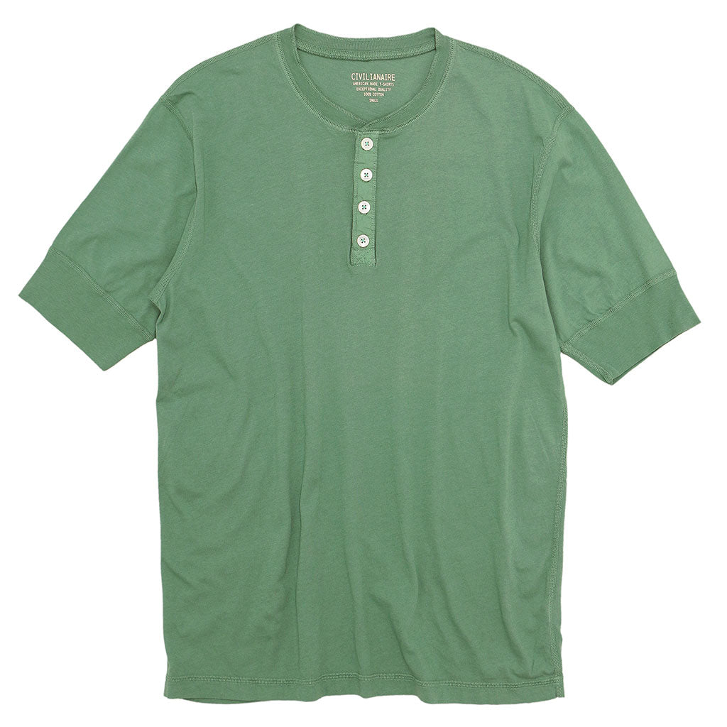 Sleeve Banded Henley - Cotton - Sage Leaves