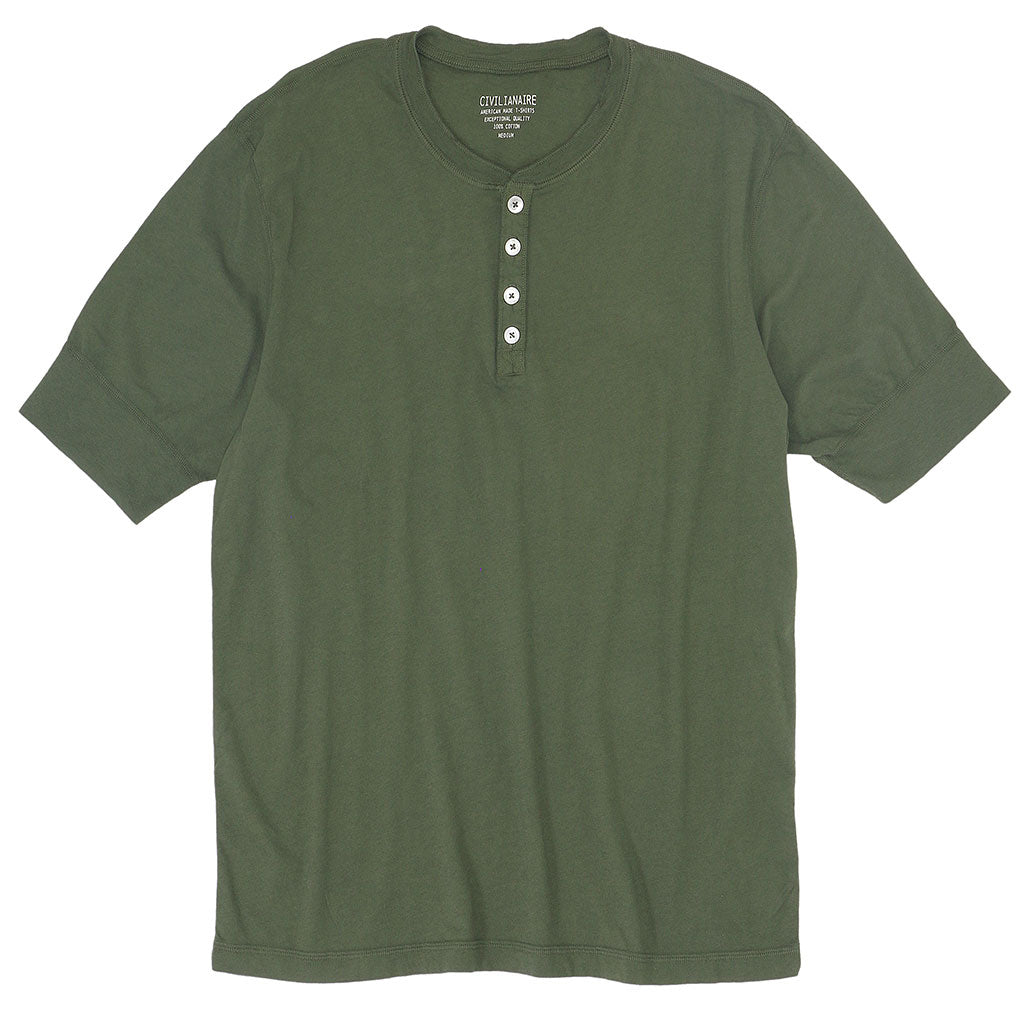 Short Sleeve Banded Henley - Cotton - Old Olive