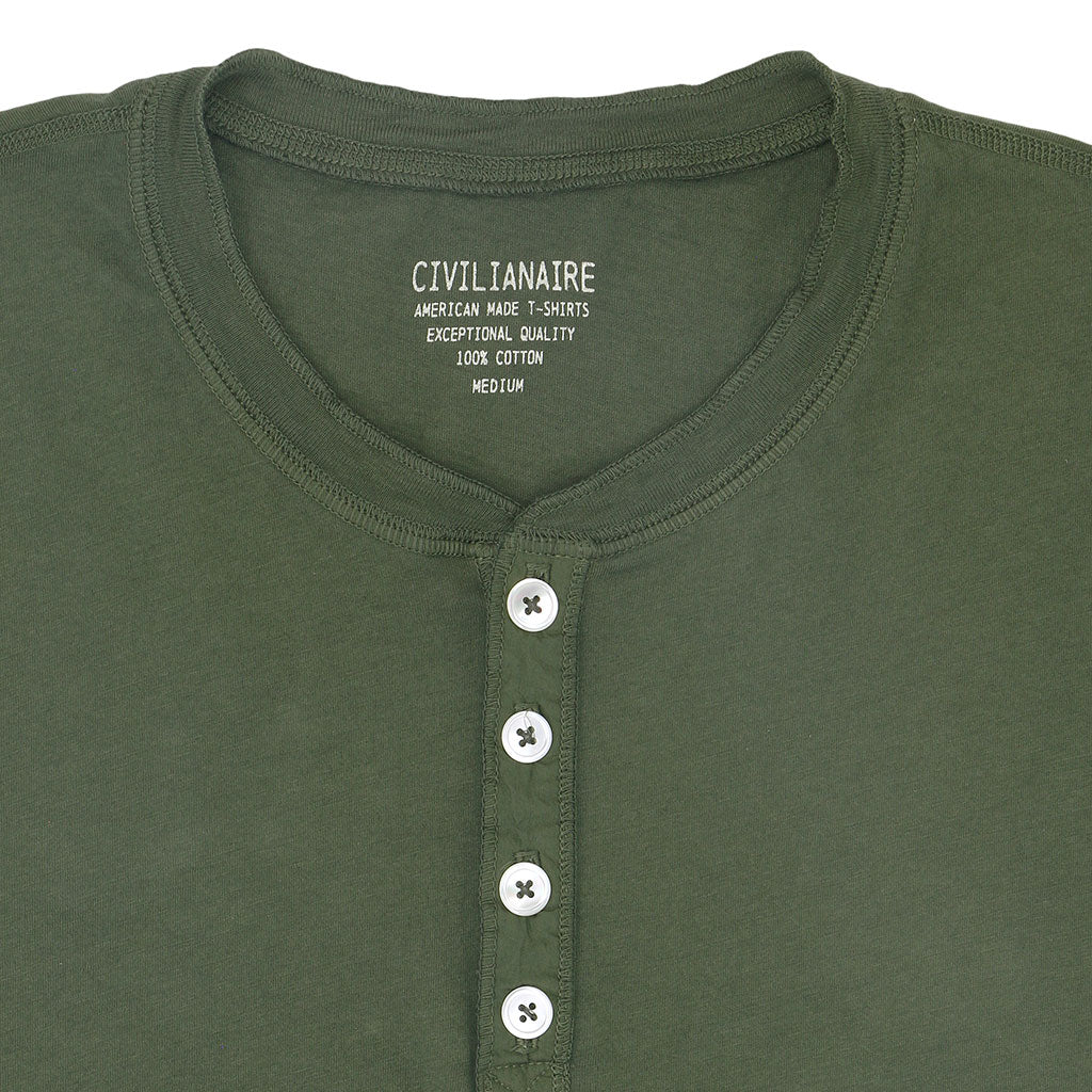 Short Sleeve Banded Henley - Cotton - Old Olive