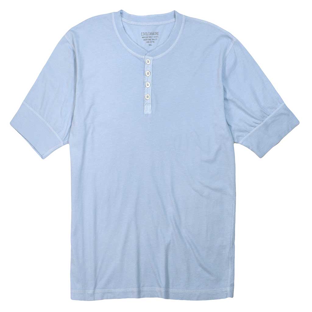 Short Sleeve Banded Henley - Cotton -Skyra Blue