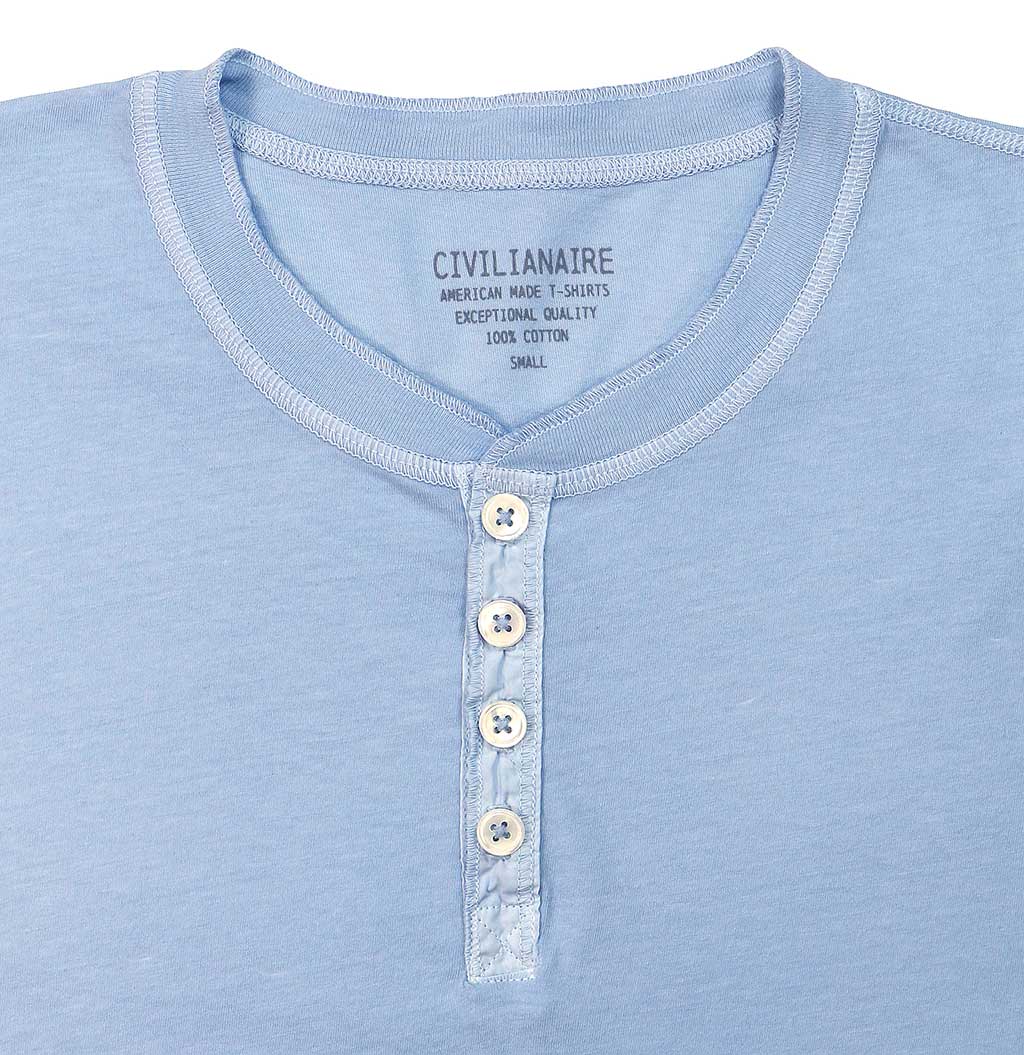 Short Sleeve Banded Henley - Cotton -Skyra Blue