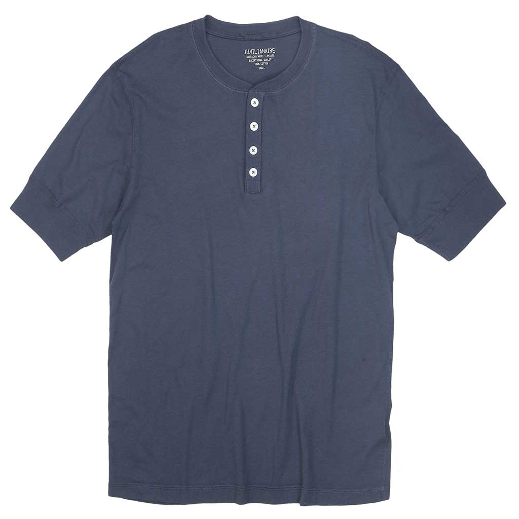 Short Sleeve Banded Henley - Cotton - Dk Slate Blue