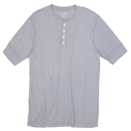 Short Sleeve Banded Henley - Cotton - Iron
