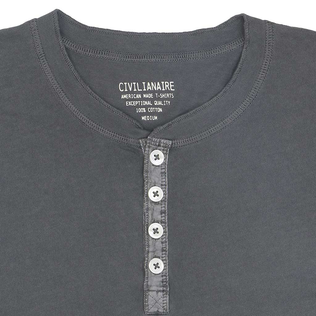 Short Sleeve Banded Henley - Cotton - Pigment Dyed Black