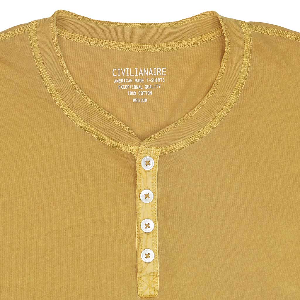 Short Sleeve Banded Henley - Cotton - Pigment Dyed Gold