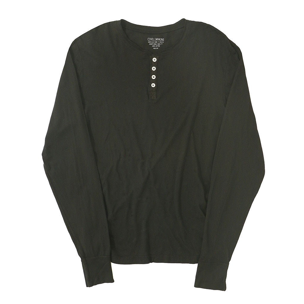 Men's Long Sleeve Banded Henley - Slub Cotton - Jet Black