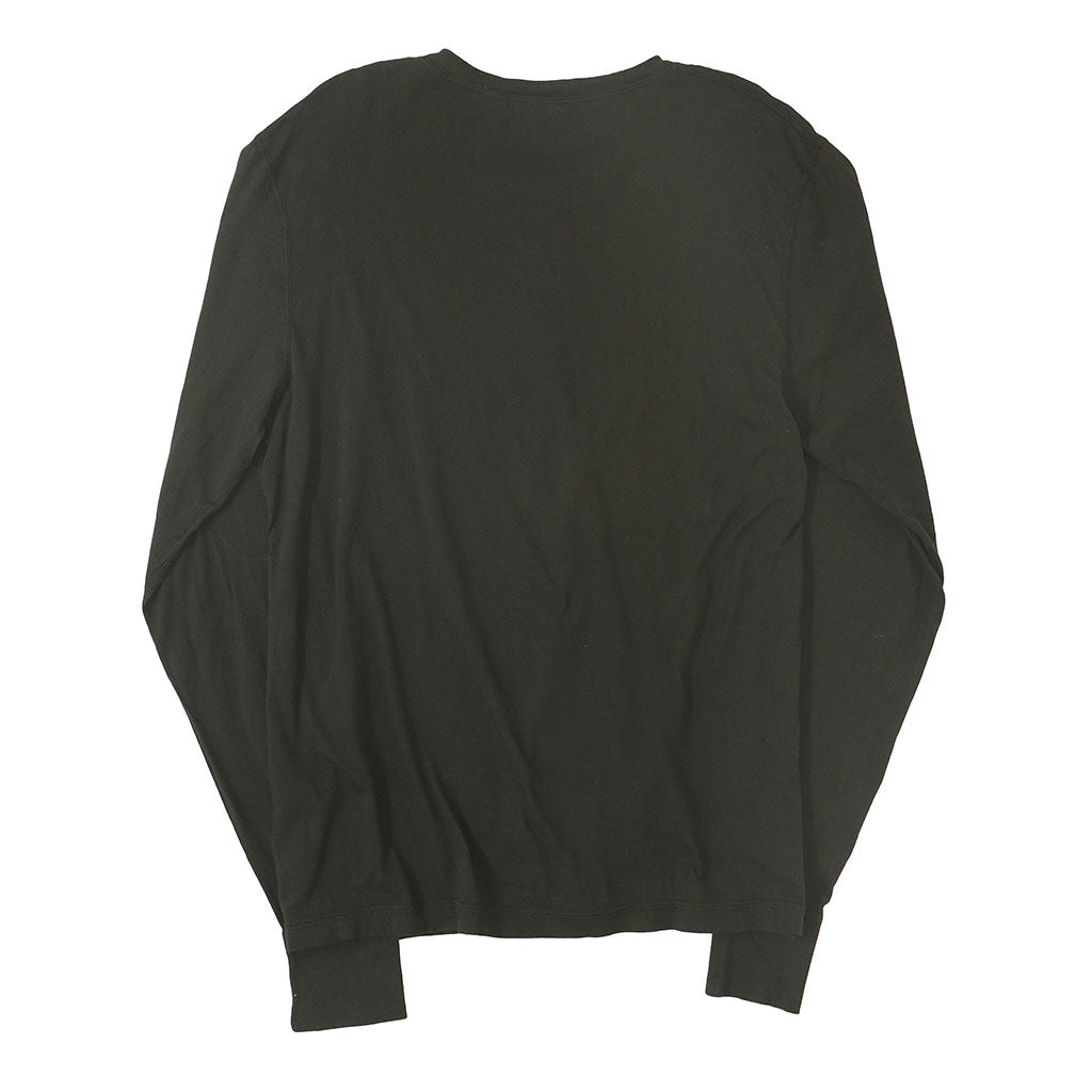 Long Sleeve Cotton Banded Henley - Black