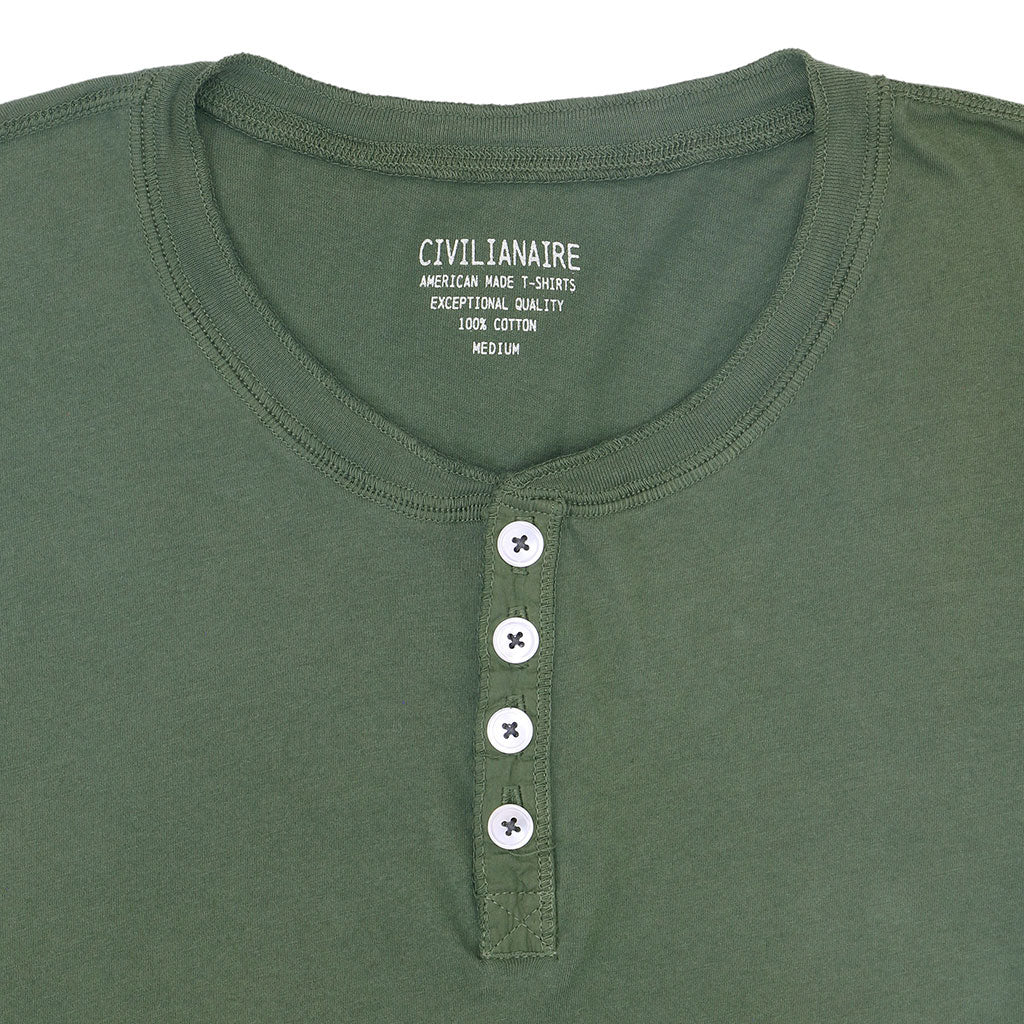 Long Sleeve Cotton Banded Henley - Old Olive