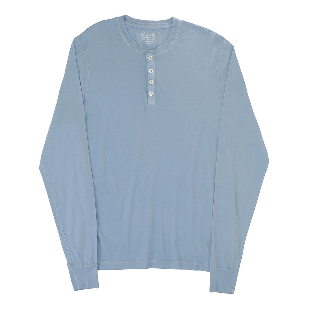 Long Sleeve Cotton Banded Henley - Pond Blue