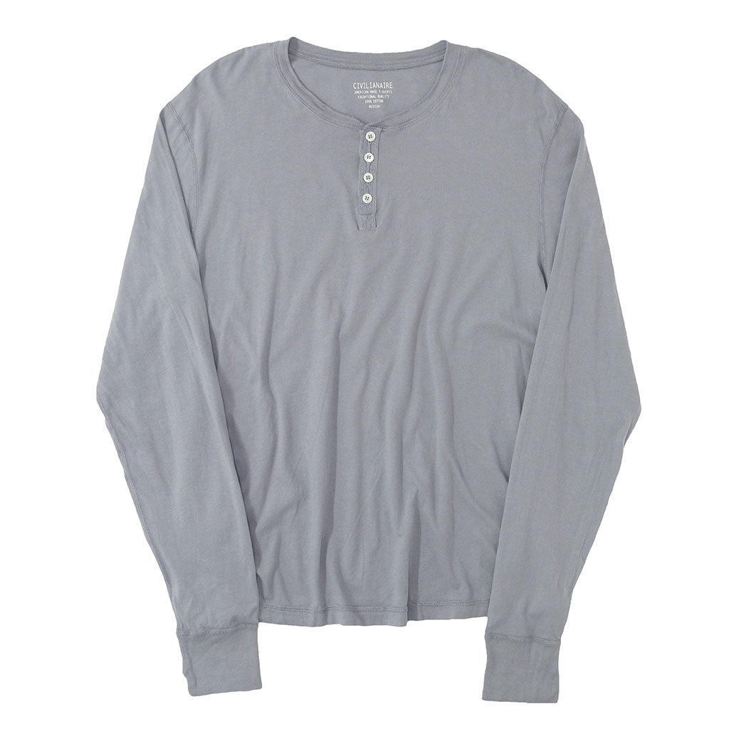 Long Sleeve Cotton Banded Henley - Iron