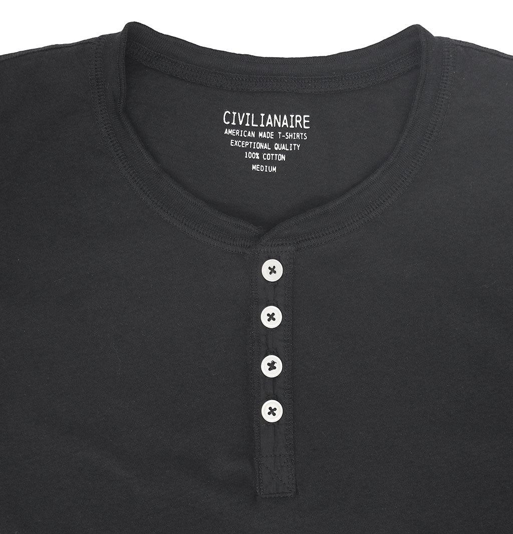 Long Sleeve Cotton Banded Henley - Sharp