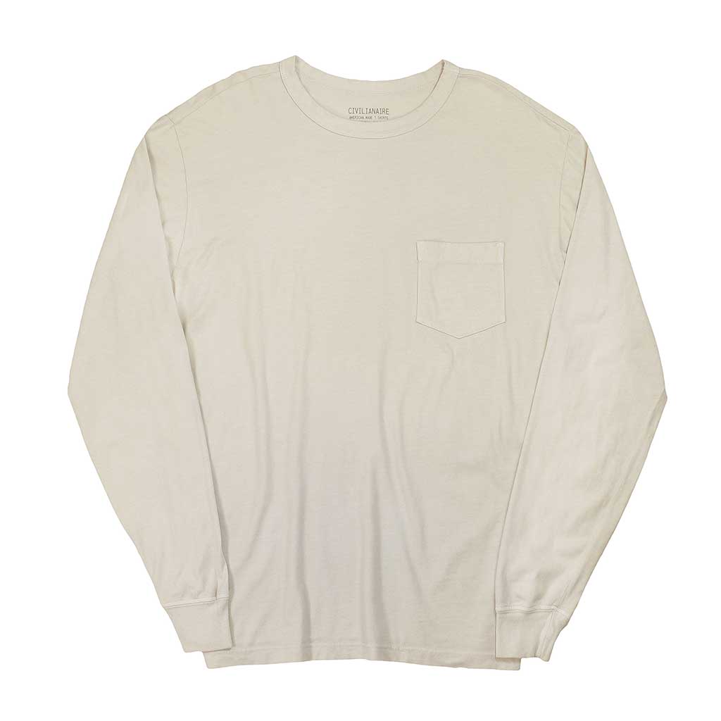 Crew Neck Long Sleeve 1 Pocket Tee - Ash