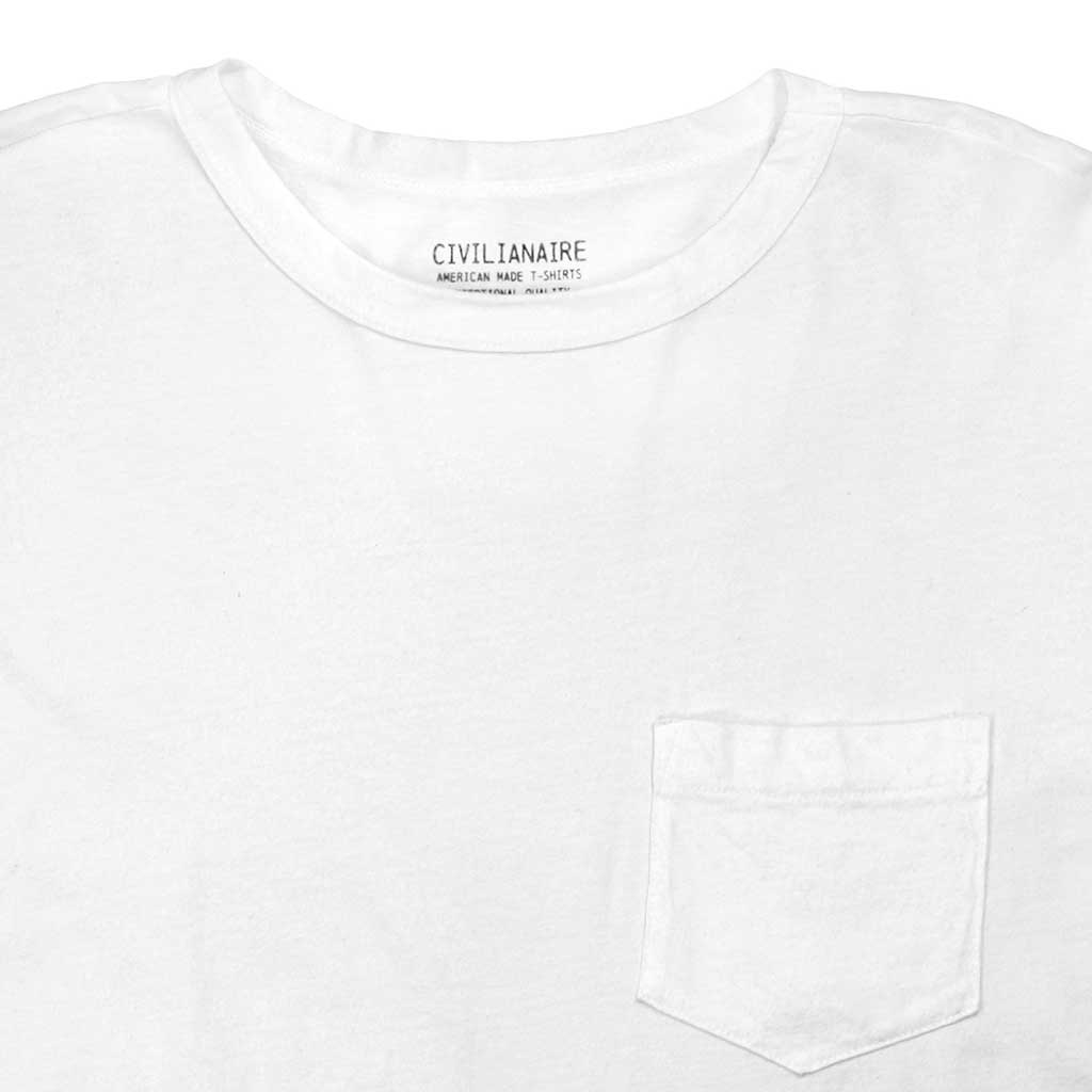 Crew Neck Long Sleeve 1 Pocket Tee - White