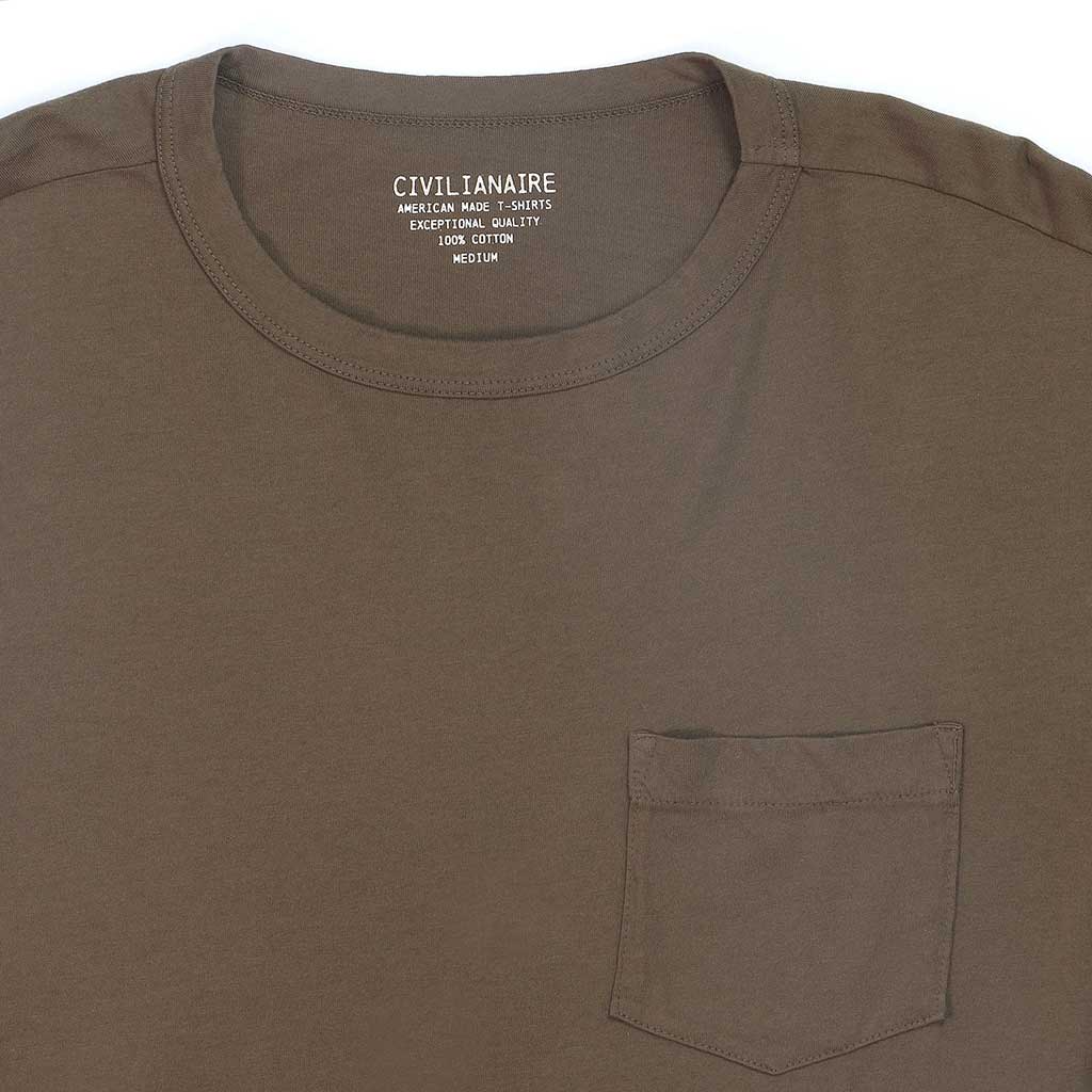 Crew Neck Long Sleeve 1 Pocket Tee - Soft Oak