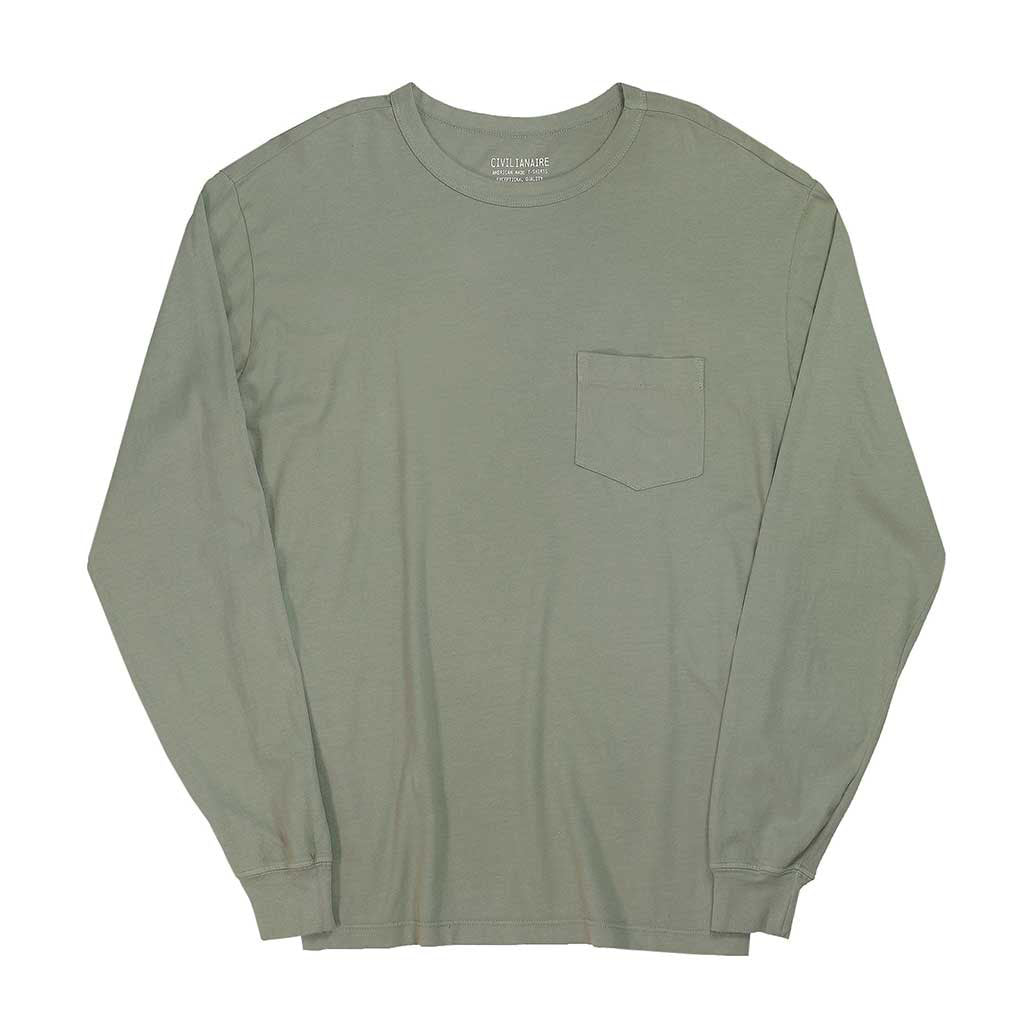 Crew Neck Long Sleeve 1 Pocket Tee - Dark Celadon