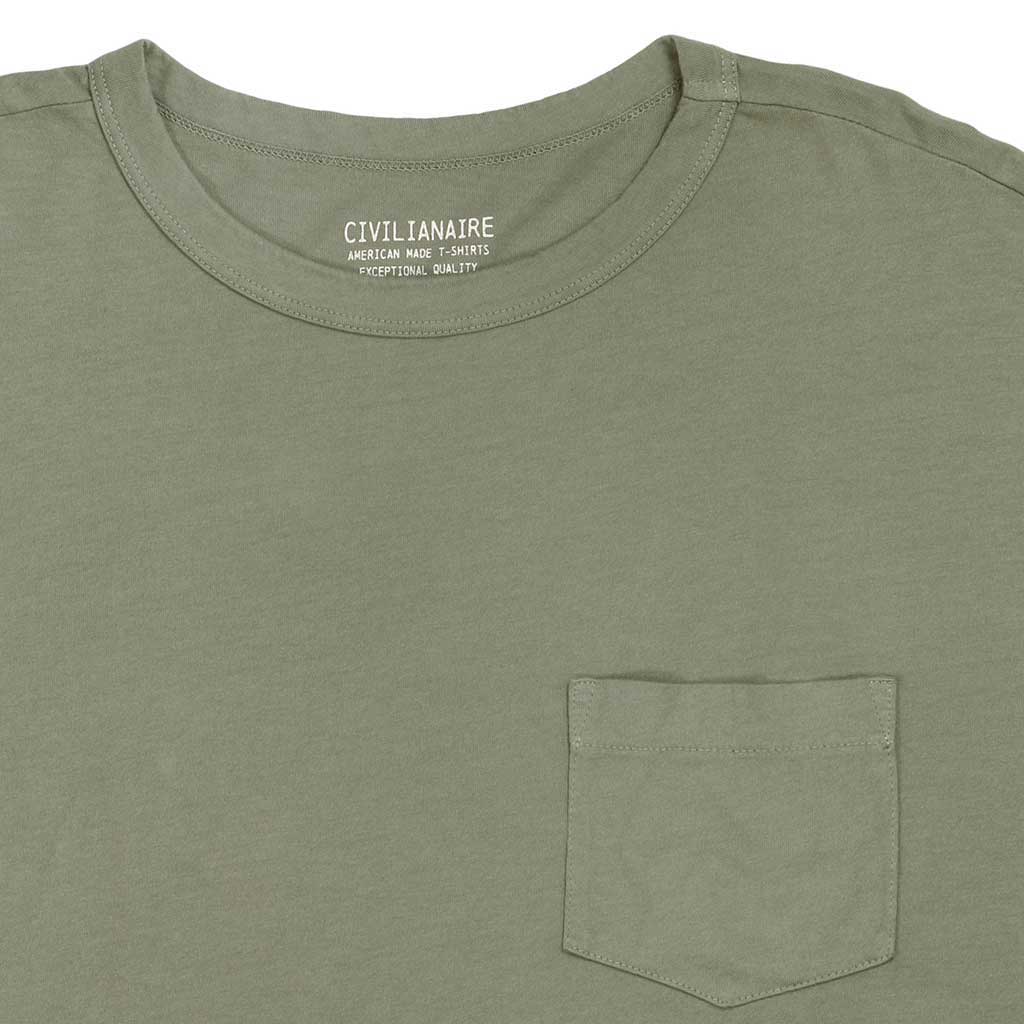 Crew Neck Long Sleeve 1 Pocket Tee - Dark Celadon