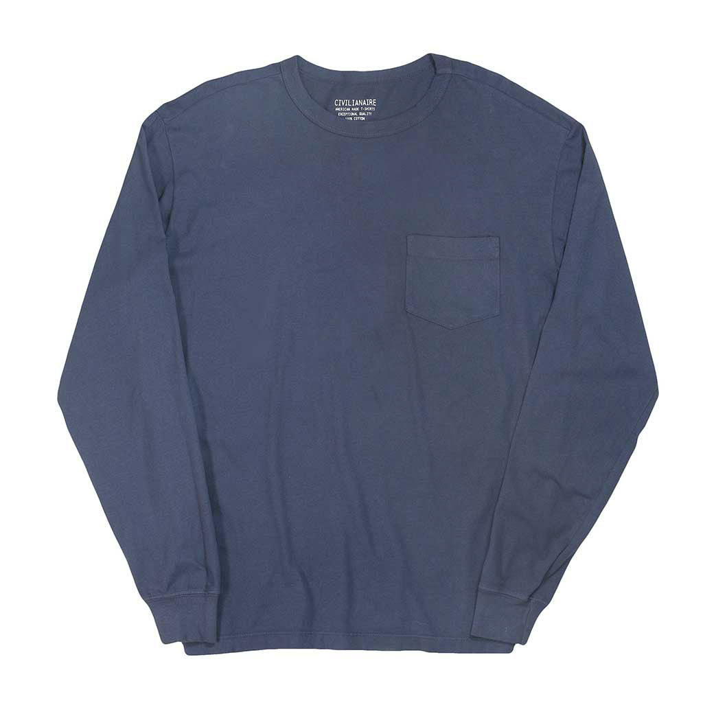 Crew Neck Long Sleeve 1 Pocket Tee - Dark Slate Blue