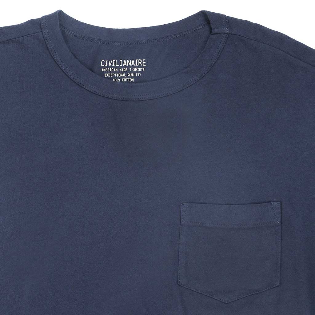 Crew Neck Long Sleeve 1 Pocket Tee - Dark Slate Blue