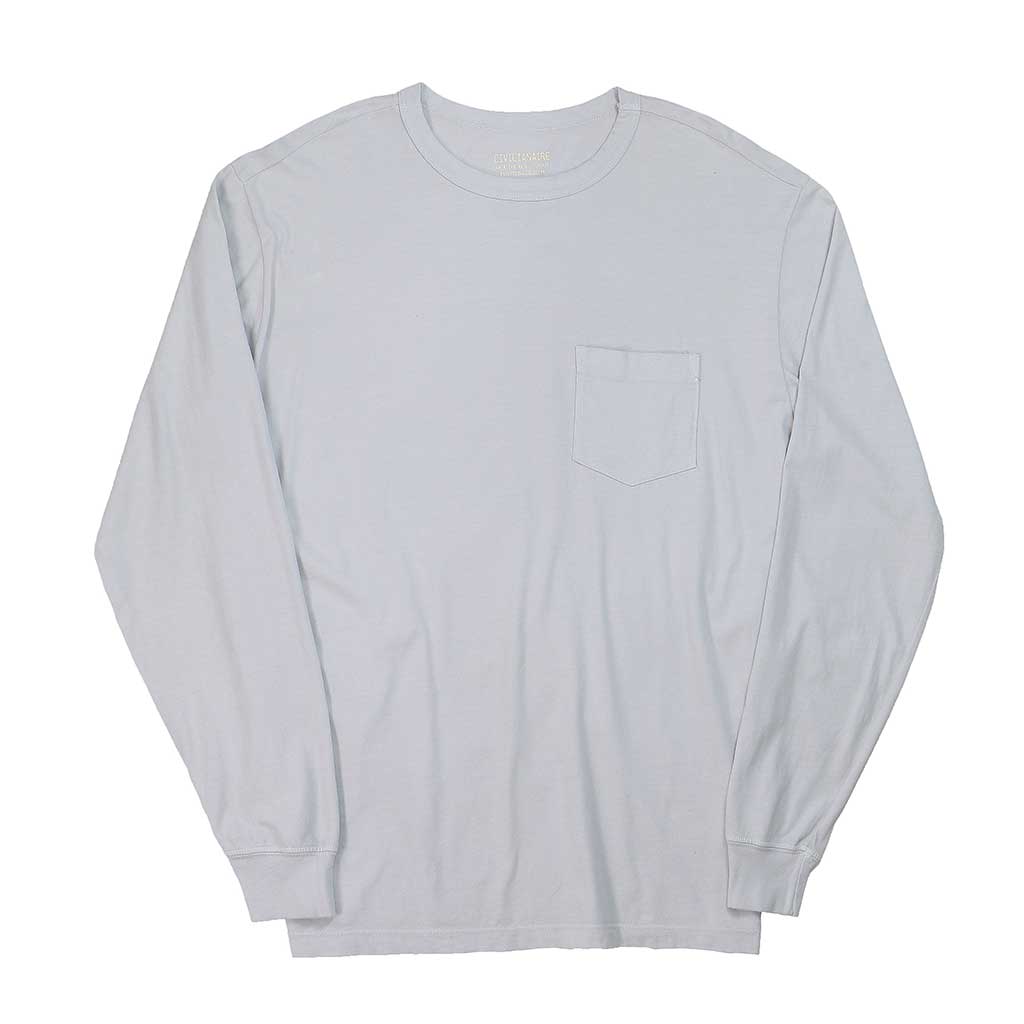 Crew Neck Long Sleeve 1 Pocket Tee - Frost