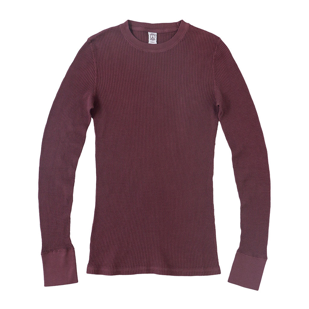 "Peace Store" Long Sleeve Thermal Cotton Banded Crew Neck - Cranberry