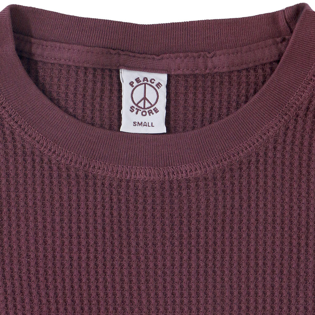 "Peace Store" Long Sleeve Thermal Cotton Banded Crew Neck - Cranberry