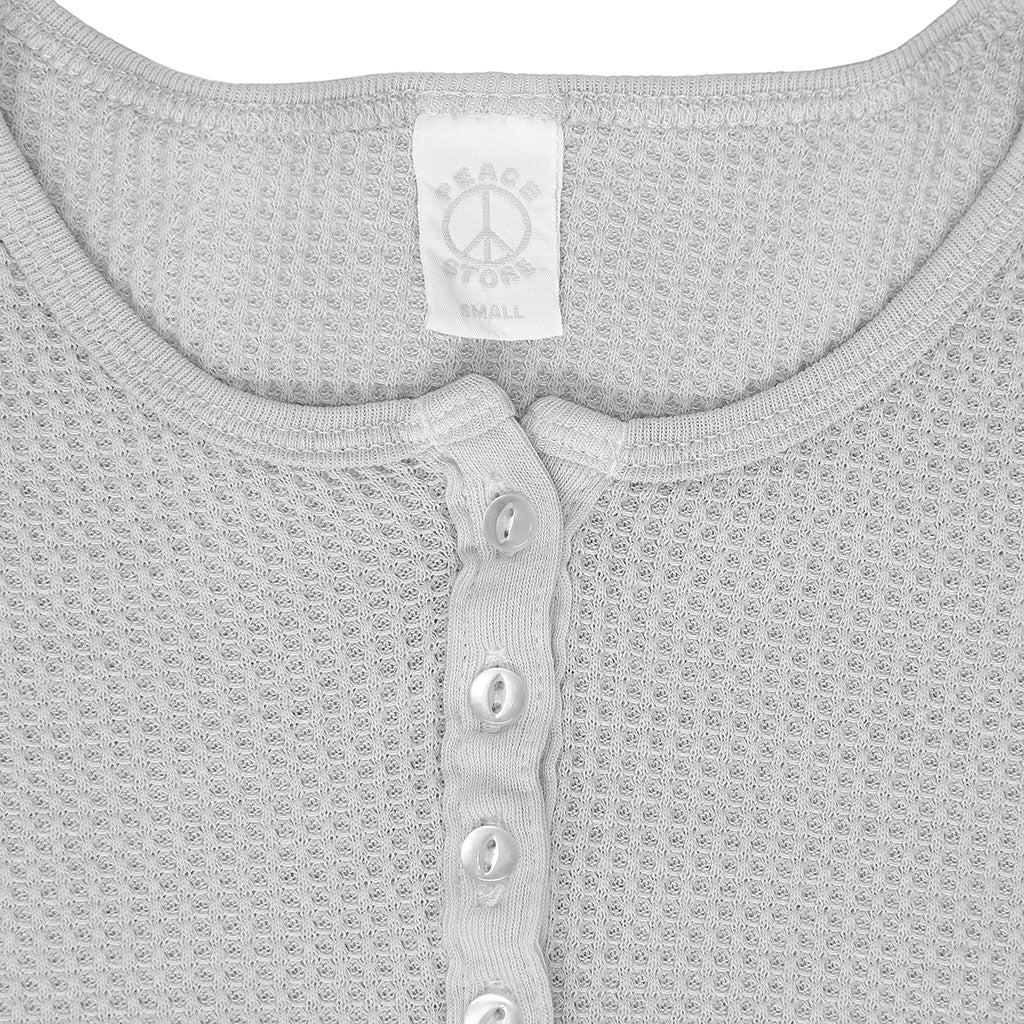Peace Store Long Sleeve Thermal Cotton Banded Henley - Frost