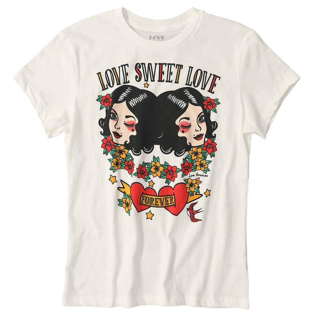 LOVE SWEET LOVE "LOVE REFLECTION" SHORT SLEEVE Crew Neck - WHITE NATURAL