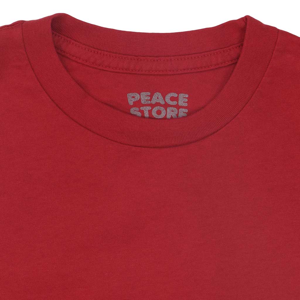 "Peace Store" Women's Crew Neck Short Sleeve Tee - Rust Red