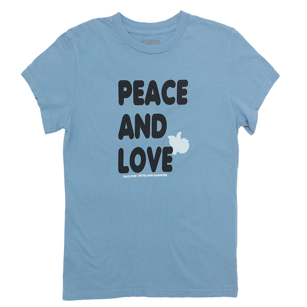 "Peace Store" Better Living Women's Crew Neck Short Sleeve Tee - Simple Blue