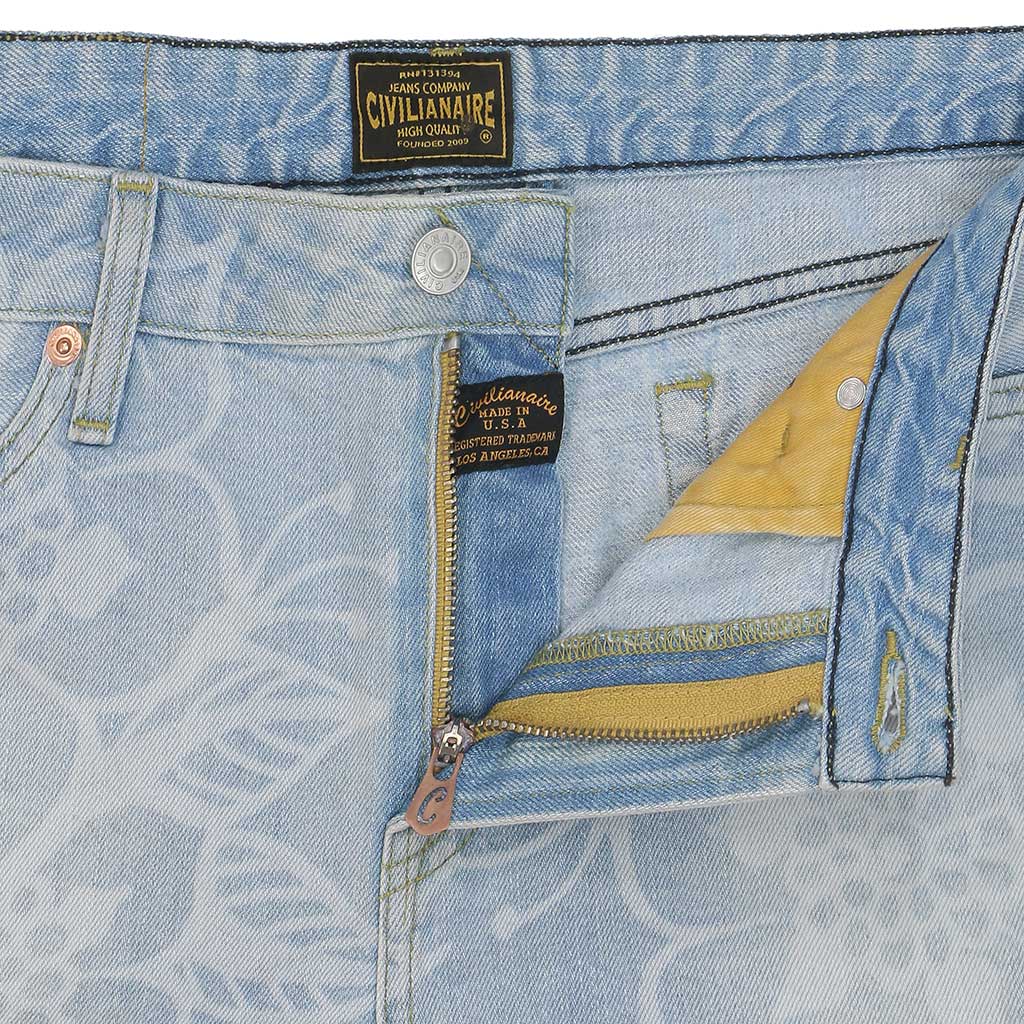 5 Pocket Cut-Off Boyfriend 10.5 oz Shorts - LIGHT STONE - LASER FLORAL PRINT