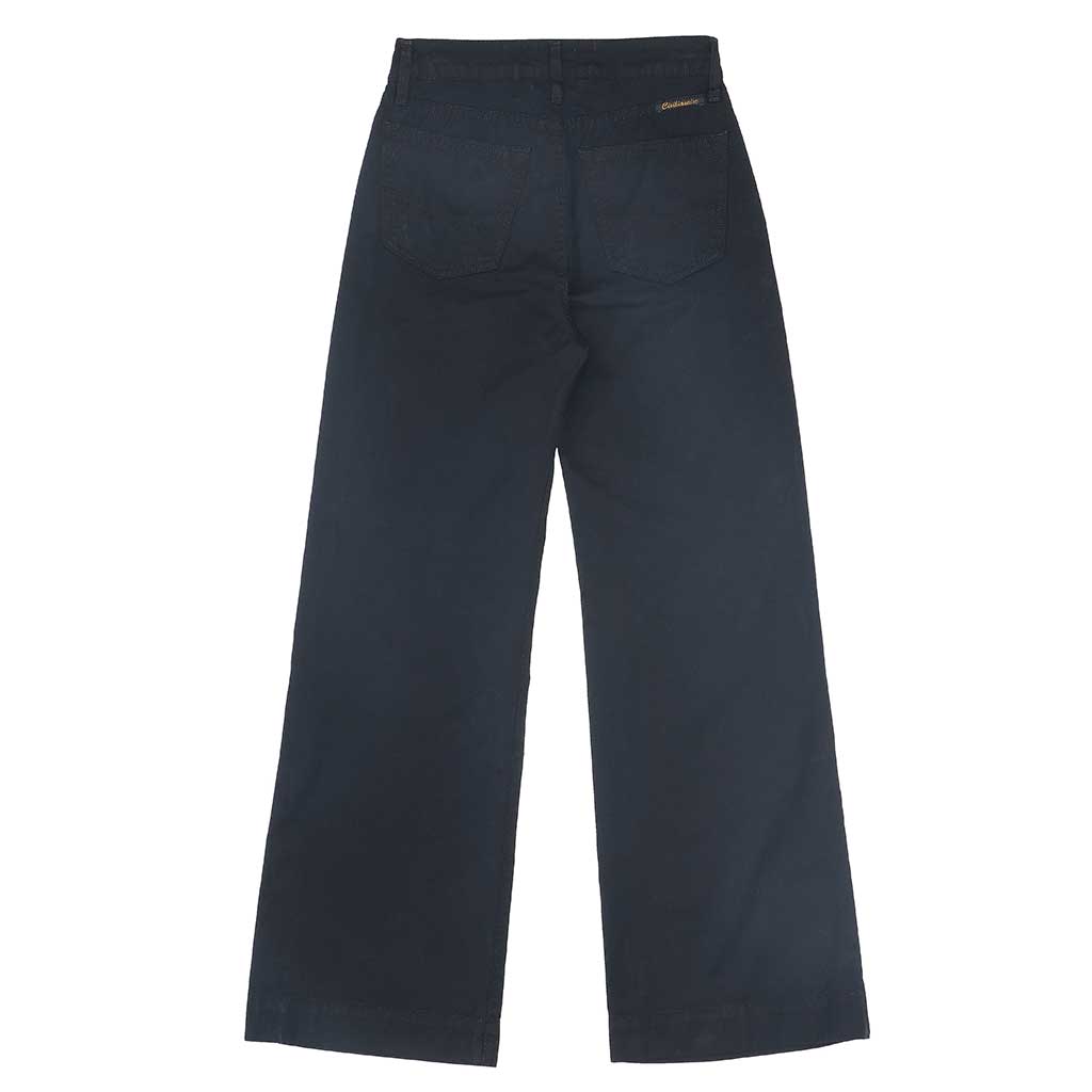 5-Pocket High Rise Wide Twill Pants - Jet Black