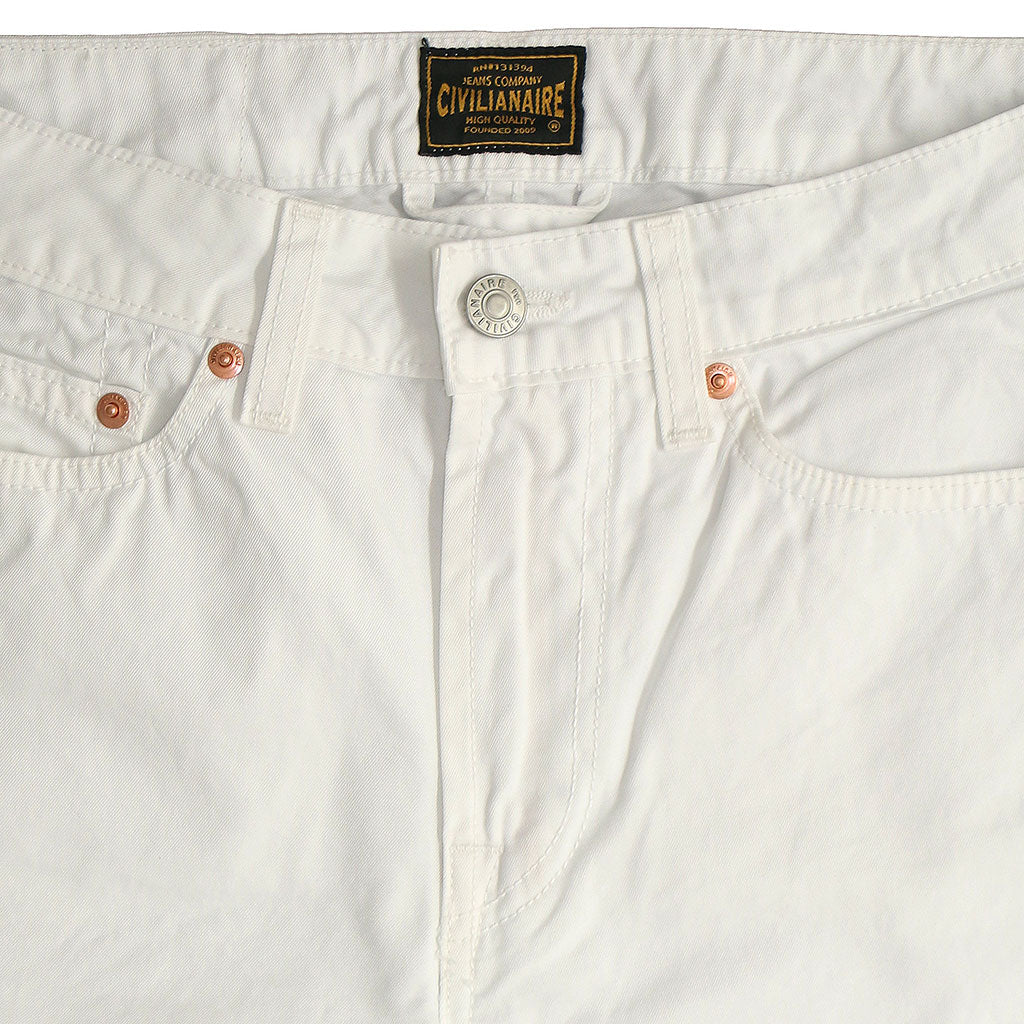 5-Pocket High Rise Wide Twill Pants - White