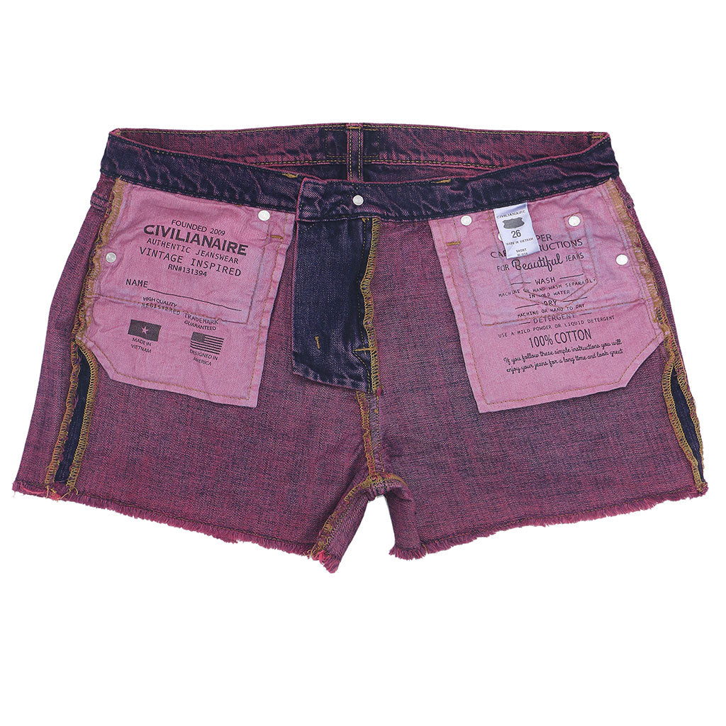 12.4 oz Denim Shorty Shorts - Pink on Denim