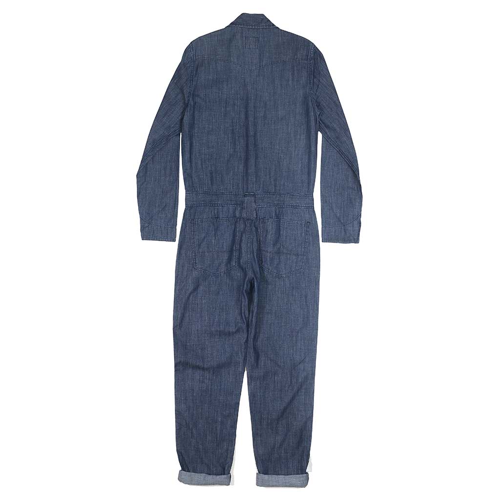 6.5oz. Lightweight Indigo Denim Western Jumpsuit  - Dark. Stone Wash