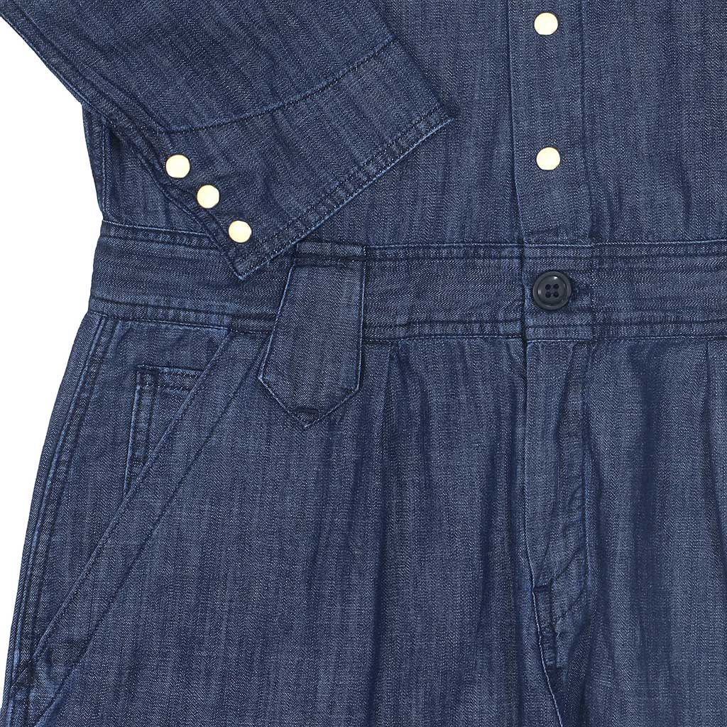 6.5oz. Lightweight Indigo Denim Western Jumpsuit - Dark. Stone Wash
