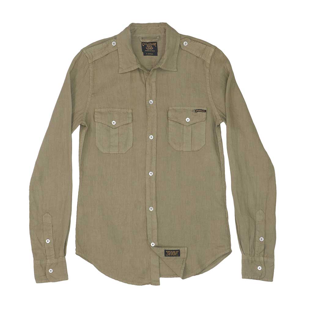 Long Sleeve Officer Linen Shirt - New Khaki