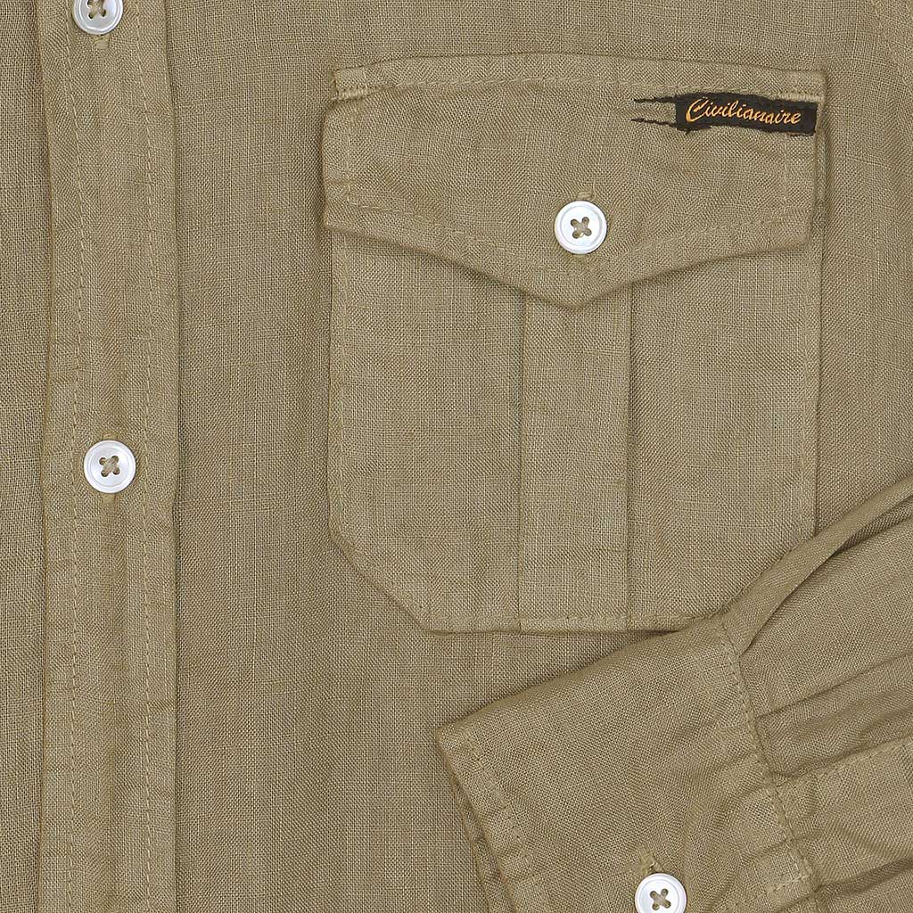 Long Sleeve Officer Linen Shirt - New Khaki
