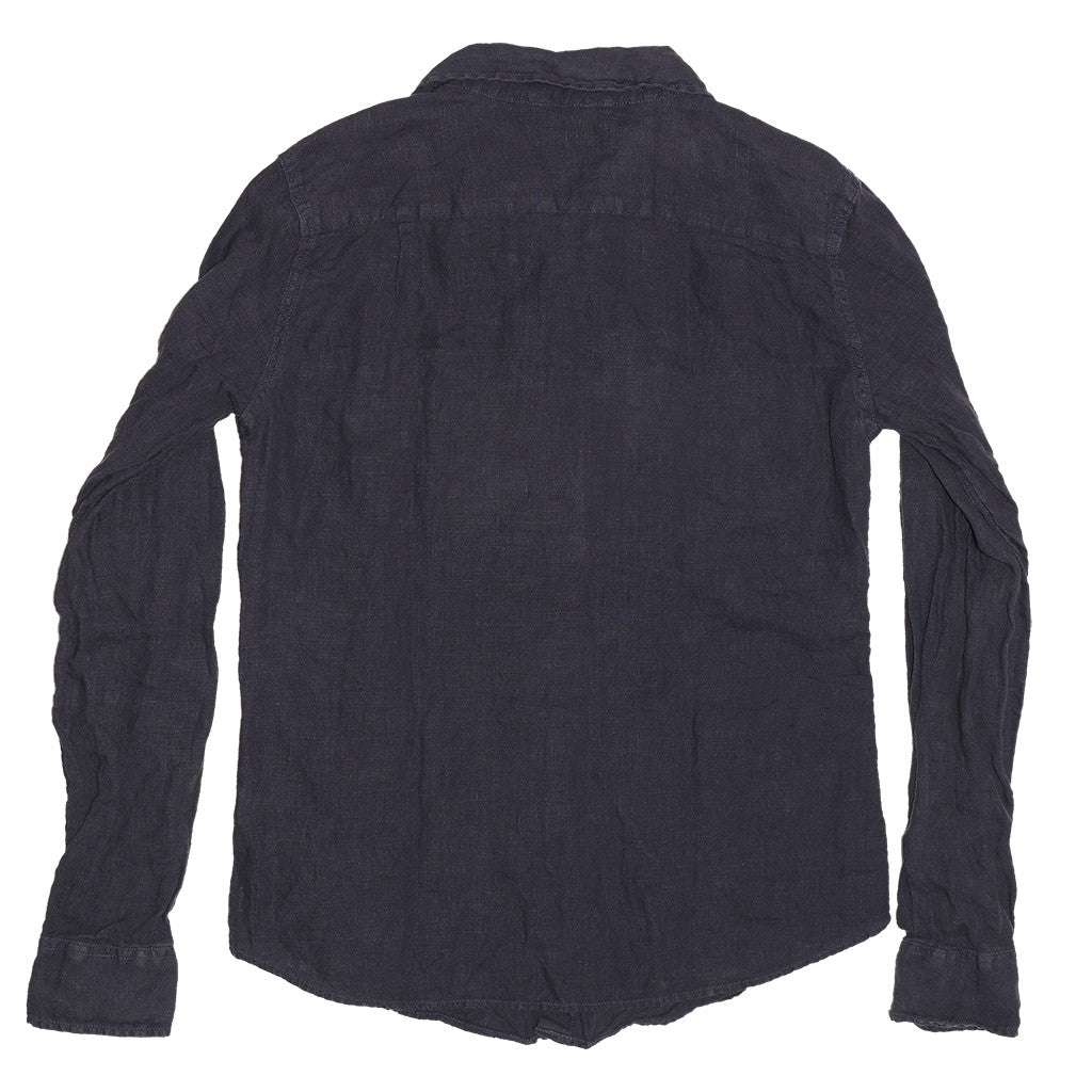 Women's Long Sleeve Officer Linen Shirt - Dark Slate Blue