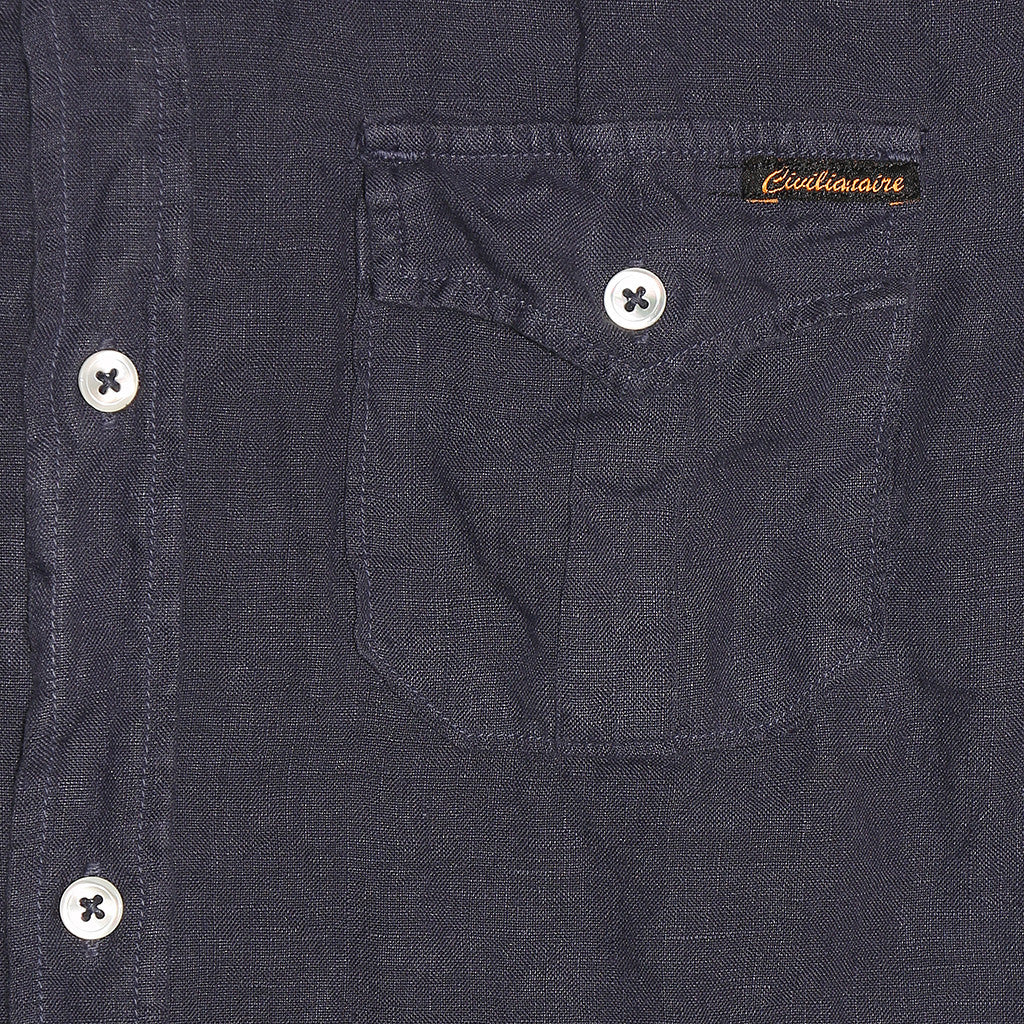 Women's Long Sleeve Officer Linen Shirt - Dark Slate Blue