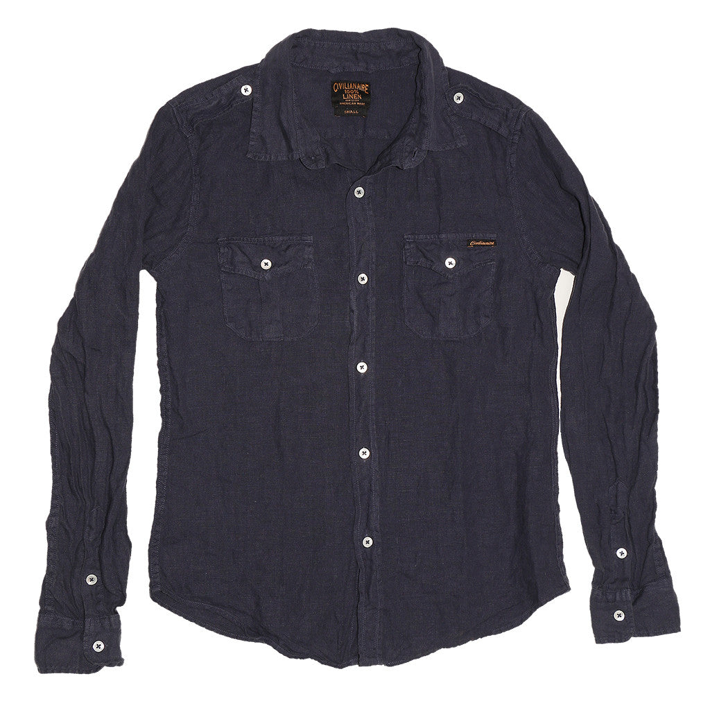 Women's Long Sleeve Officer Linen Shirt - Dark Slate Blue