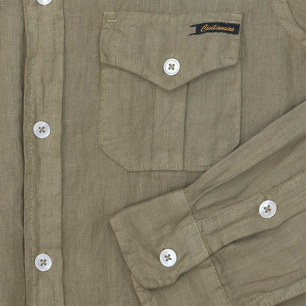 Long Sleeve Officer Linen Shirt Dress - New Khaki