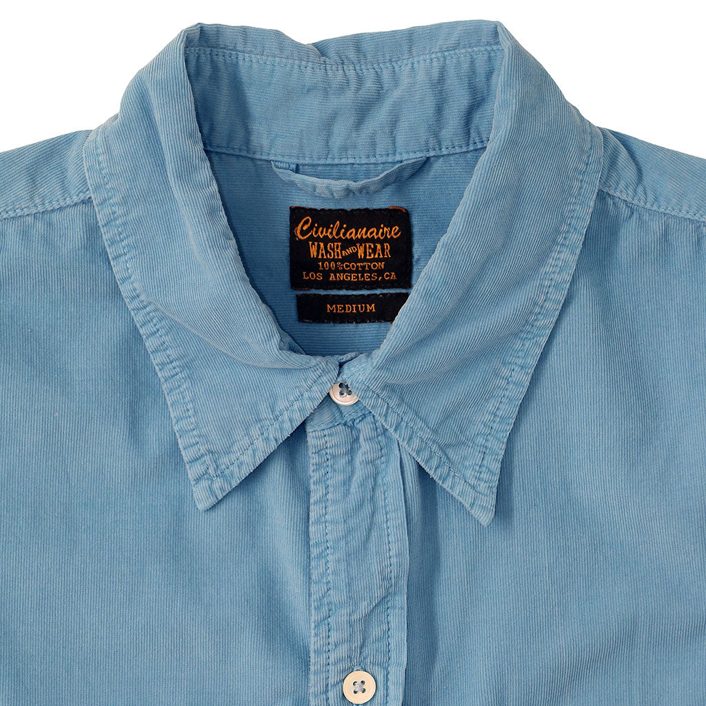 Long Sleeve Light Weight Corduroy Women's Single Pocket Shirt - Simple Blue #4314