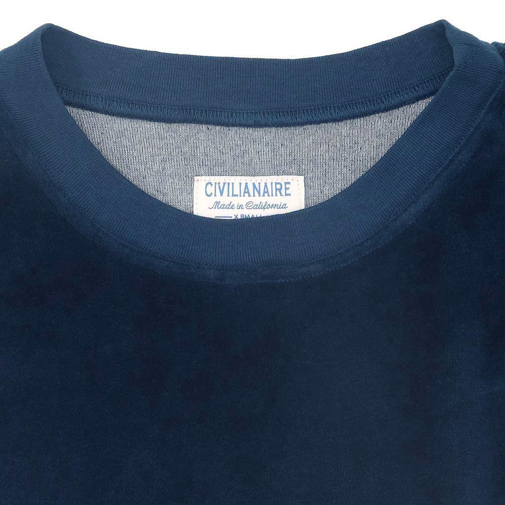 Long Sleeve Women's Crewneck Velour Sweatshirt - Navy