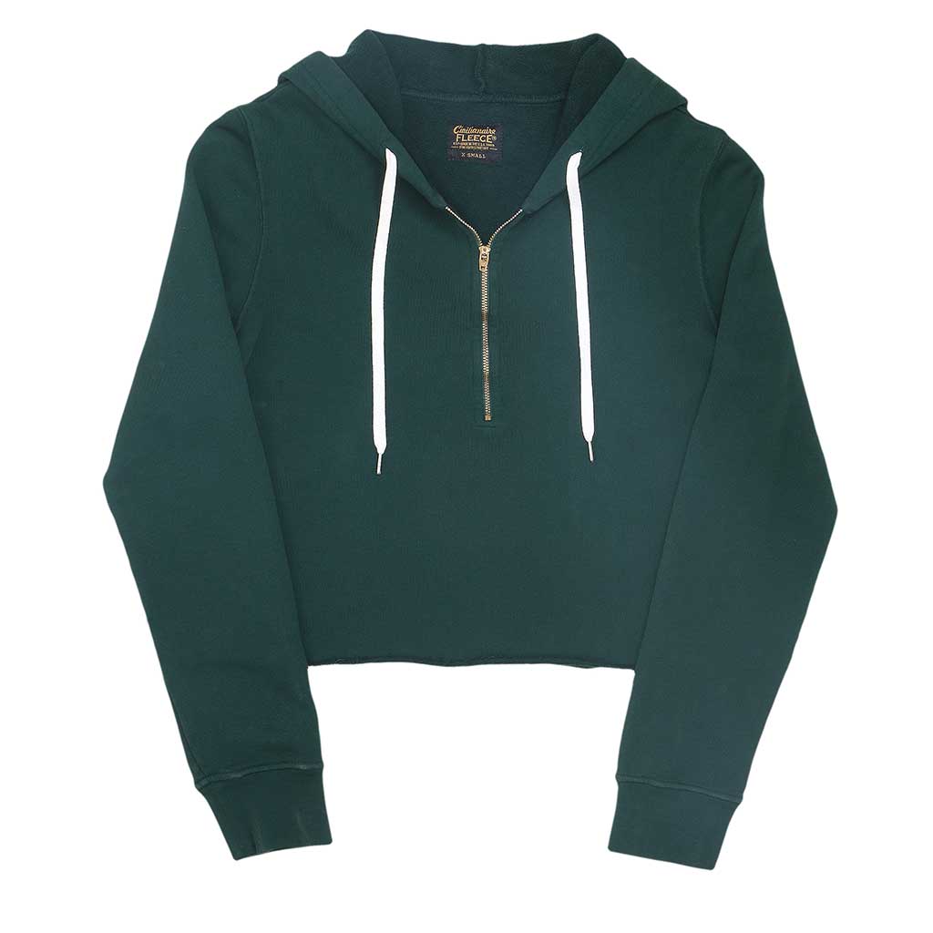 Long Sleeve 8" Half Zip-Front Cropped Fleece Hoodie - Pine Grove