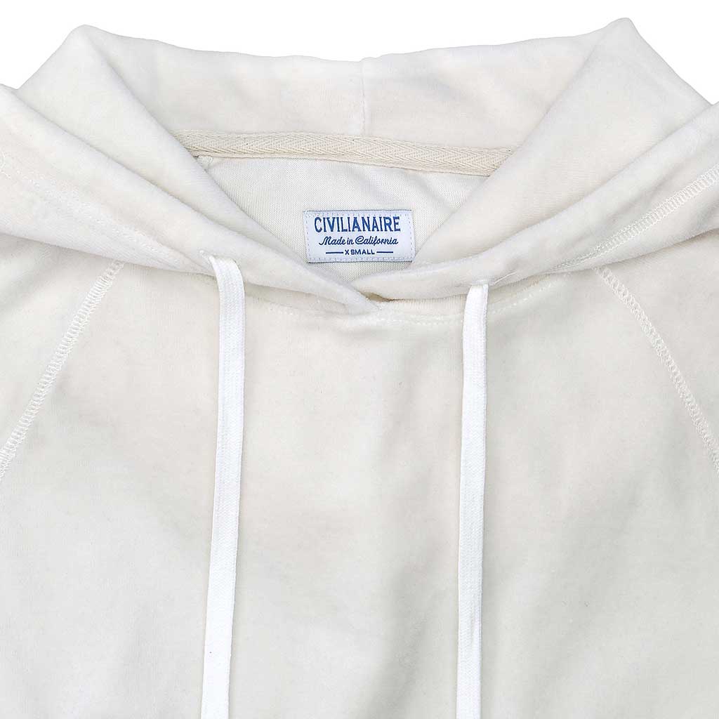 Long Sleeve Cropped Velour Hoodie - White