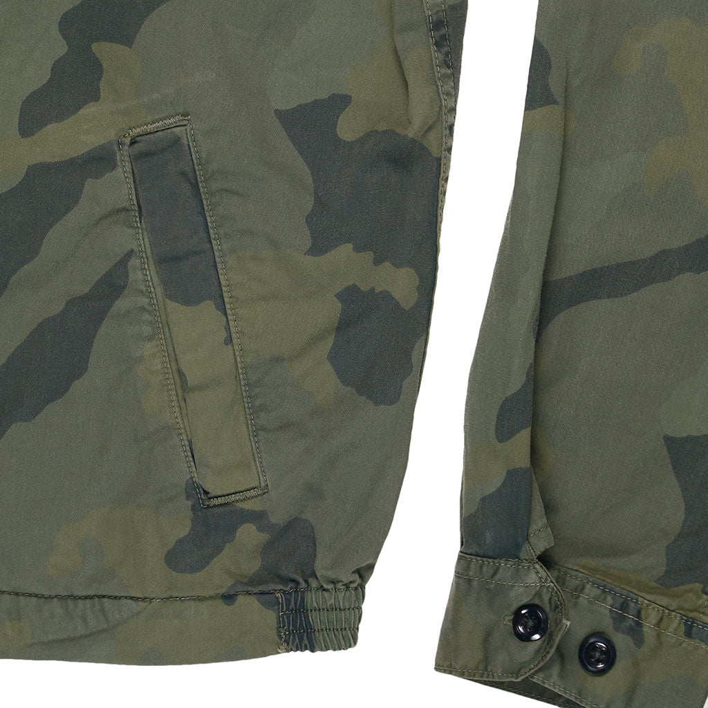 Zip Front Cotton Sateen Print Cliff Jacket - Camo Olive