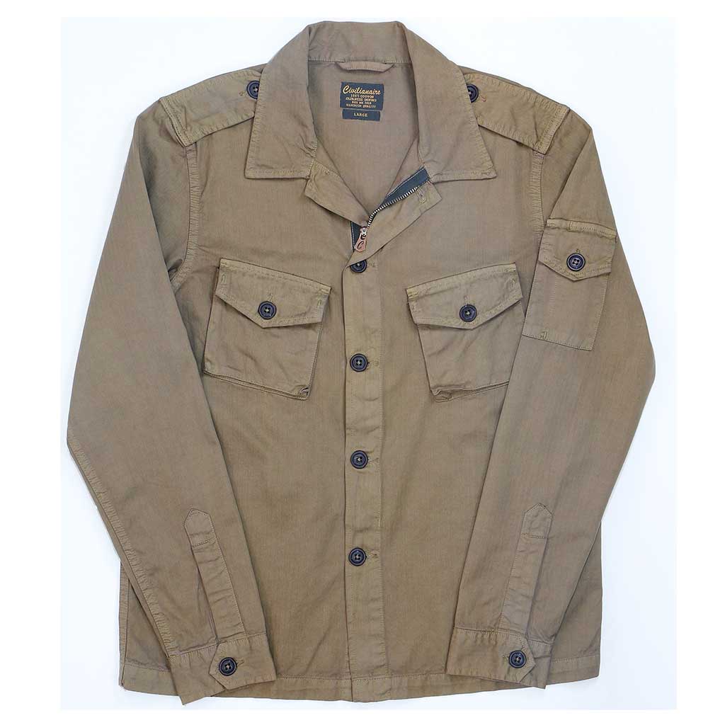 3 Pocket Herringbone Cotton Officer Jacket - Sepia #2008