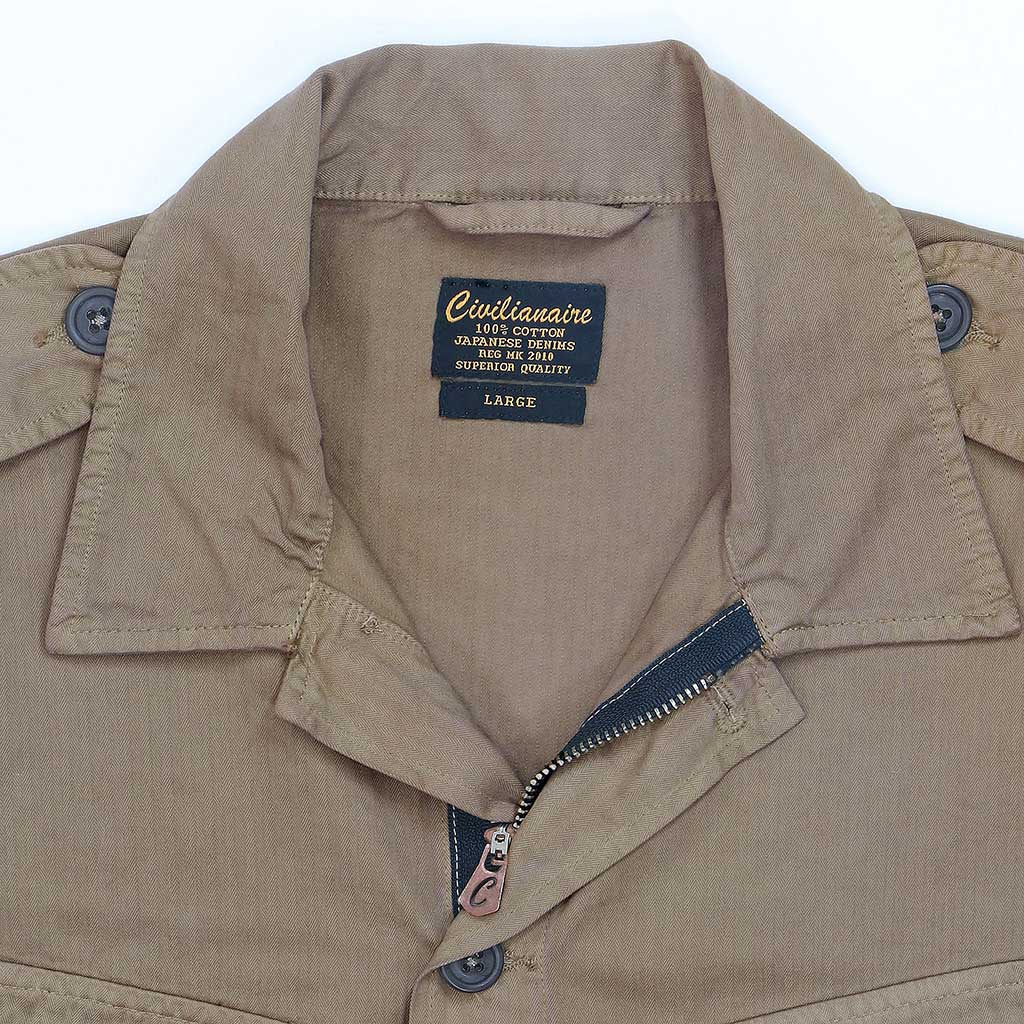 3 Pocket Herringbone Cotton Officer Jacket - Sepia #2008